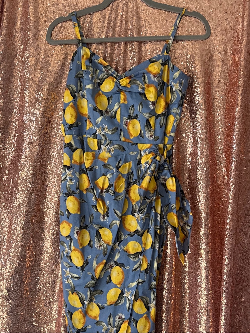 White House Black Market Blue Lemon-Print Midi Dress